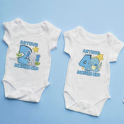 Personalised Animal Monthly Milestone Bodysuit | Pink & Blue Custom Name Baby Grows 1-12 Months