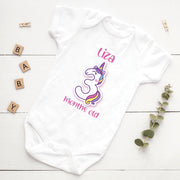 Personalised Unicorn Theme Monthly Milestone Bodysuit | Custom Name Baby Grows Gift Set 1-12 Months