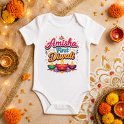 Personalised 1st Diwali Baby Bodysuit Gift | Custom Name Diwali Baby Vest | Festival of Lights Baby Outfit | NB-24M