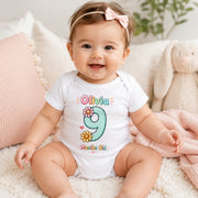 Personalised Floral Baby Milestone Bodysuit Set | Custom Name Monthly Baby Grow | Baby Girl Photo Outfit | 1-12 Months