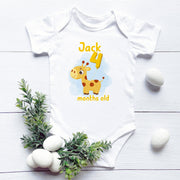 Body personnalisé pour bébé Girafes étapes mensuelles, Body jaune personnalisé pour bébé, Ensemble de bodys étapes mensuelles thème Girafe