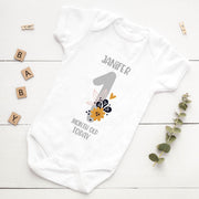 Personalised Grey Floral Monthly Milestone Bodysuit | Custom Name Baby Grows Set 1-12 Months