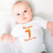 Personalised Cute Letters Monthly Milestone Bodysuit | Blue & Orange Custom Name Baby Grows 1-12 Months