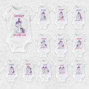 Personalised Unicorn Theme Monthly Milestone Bodysuit | Custom Name Baby Grows Gift Set 1-12 Months