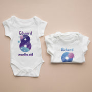 Personalised Space Monthly Milestone Bodysuit | Rocket & Stars Custom Name Baby Grows 1-12 Months