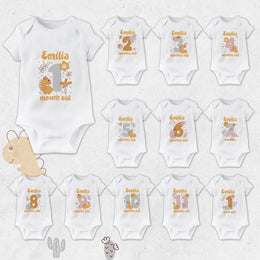 Personalised Mustard Monthly Milestone Bodysuit | Custom Name Baby Grows Set 1-12 Months