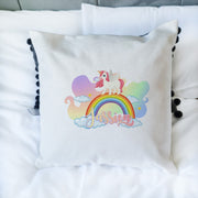 Personalised Unicorn Baby Name Cushion | Custom Name Baby Girl Pillow | 4 Designs | 16x16 inch