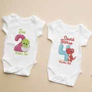 Personalised Dinosaur Monthly Milestone Bodysuit | Custom Name Baby Grows Set 1-12 Months