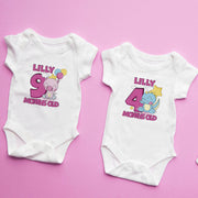 Personalised Animal Monthly Milestone Bodysuit | Pink & Blue Custom Name Baby Grows 1-12 Months
