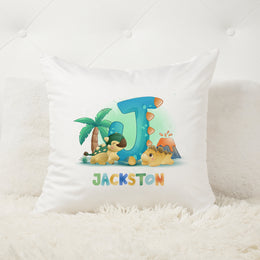 Personalised Dinosaur Name Cushion | Dino Alphabet Custom Name Pillow | Birthday Gift