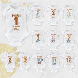 Personalised Dinosaur Alphabet Name Monthly Milestone Bodysuit | Custom Baby Grows Set 1-12 Months