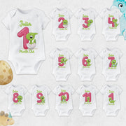 Personalised Dinosaur Monthly Milestone Bodysuit | Custom Name Baby Grows Set 1-12 Months