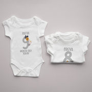 Personalised Grey Floral Monthly Milestone Bodysuit | Custom Name Baby Grows Set 1-12 Months