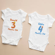 Personalised Cute Letters Monthly Milestone Bodysuit | Blue & Orange Custom Name Baby Grows 1-12 Months
