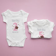 Personalised Pink Floral Monthly Milestone Bodysuit Set | Custom Name Baby Grows 1-12 Months