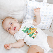 Personalised Cute Dinosaur Monthly Milestone Bodysuit | Custom Name Baby Grows Set 1-12 Months