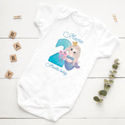 Personalised Little Mermaid Monthly Milestone Bodysuit Set | Custom Name Baby Grows 1-12 Months