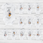 Personalised Grey Floral Monthly Milestone Bodysuit | Custom Name Baby Grows Set 1-12 Months
