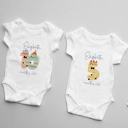 Personalised Dinosaur Monthly Milestone Babygrow | Custom Name Baby Vest 1-12 Months Set