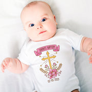 Personalised Baby Baptism Bodysuit & Christening Outfit | Custom Name Baby Grow Blue & Pink