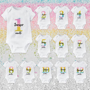 Personalised Glitter Monthly Milestone Bodysuit | Custom Name Baby Grows Set 1-12 Months