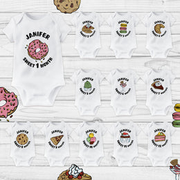 Personalised Dessert Monthly Milestone Bodysuit | Sweet Theme Custom Name Baby Grows 1-12 Months