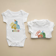 Personalised Cute Dinosaur Monthly Milestone Bodysuit | Custom Name Baby Grows Set 1-12 Months