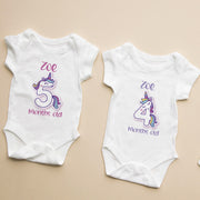 Personalised Unicorn Theme Monthly Milestone Bodysuit | Custom Name Baby Grows Gift Set 1-12 Months