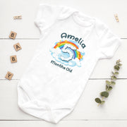Personalised Rainbow Cloud Monthly Milestone Bodysuit | Custom Name Baby Grows Set 1-12 Months