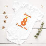 Personalised Cute Letters Monthly Milestone Bodysuit | Blue & Orange Custom Name Baby Grows 1-12 Months