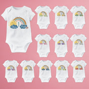 Personalised Rainbow Monthly Milestone Bodysuit | Custom Name Baby Grows Set 1-12 Months