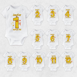 Personalised Duck Monthly Milestone Bodysuit | Custom Name Baby Grows Set 1-12 Months
