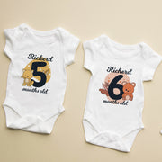 Personalised Animal Monthly Milestone Bodysuit | Custom Name Baby Grows Set 1-12 Months