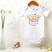 Personalised Happy Birthday Mummy & Daddy Baby Bodysuit | 4 Styles | Mum & Dad Birthday Baby Grow Gift