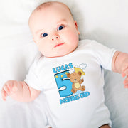 Personalised Animal Monthly Milestone Bodysuit | Pink & Blue Custom Name Baby Grows 1-12 Months