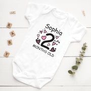 Personalised Pink Hearts Monthly Milestone Bodysuit Set | Love Theme Baby Vest 1-12 Months