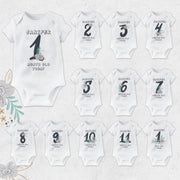 Personalised Black Floral Monthly Milestone Bodysuit | Custom Name Baby Grows Set 1-12 Months