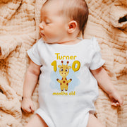 Body personnalisé pour bébé Girafes étapes mensuelles, Body jaune personnalisé pour bébé, Ensemble de bodys étapes mensuelles thème Girafe