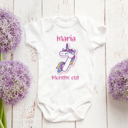 Personalised Unicorn Theme Monthly Milestone Bodysuit | Custom Name Baby Grows Gift Set 1-12 Months