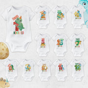 Personalised Cute Dinosaur Monthly Milestone Bodysuit | Custom Name Baby Grows Set 1-12 Months