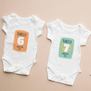 Personalised Funky Colourful Monthly Milestone Bodysuit | Custom Name Baby Grows Set 1-12 Months