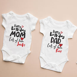 Personalised Happy Birthday Mummy & Daddy Baby Bodysuit | Festive Birthday Baby Grow Gift | 0-24M