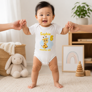 Body personnalisé pour bébé Girafes étapes mensuelles, Body jaune personnalisé pour bébé, Ensemble de bodys étapes mensuelles thème Girafe