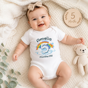 Personalised Rainbow Cloud Monthly Milestone Bodysuit | Custom Name Baby Grows Set 1-12 Months