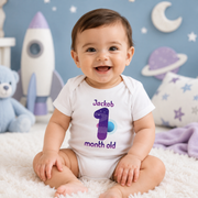 Personalised Space Monthly Milestone Bodysuit | Rocket & Stars Custom Name Baby Grows 1-12 Months