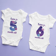 Personalised Space Monthly Milestone Bodysuit | Rocket & Stars Custom Name Baby Grows 1-12 Months