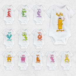 Personalised Arabic Number Monthly Milestone Bodysuit | Arabic Name Baby Vest Set 1-12 Months