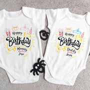 Personalised Happy Birthday Mummy & Daddy Baby Bodysuit | 4 Styles | Mum & Dad Birthday Baby Grow Gift