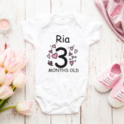 Personalised Pink Hearts Monthly Milestone Bodysuit Set | Love Theme Baby Vest 1-12 Months