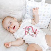 Personalised Bunny Monthly Milestone Bodysuit | Blue & Pink Custom Name Baby Grows Set 1-12 Months